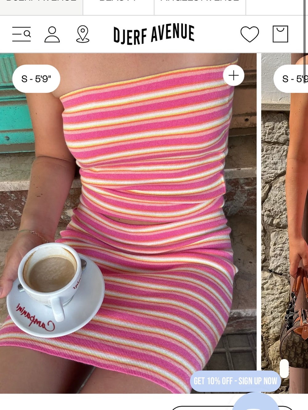 Djerf Avenue Pink, White & Yellow Striped Strapless Ribbed Knit Dress